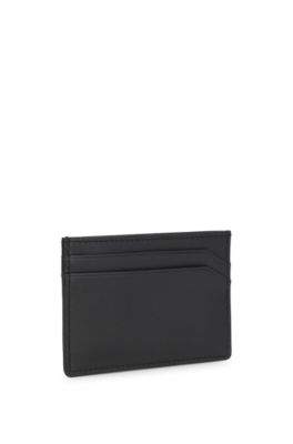 Split-logo card holder in matte leather, Black