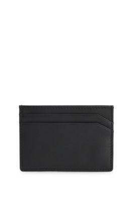 Split-logo card holder in matte leather, Black