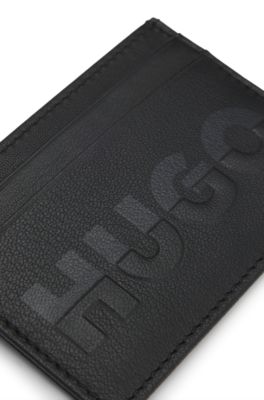 Split-logo card holder in matte leather, Black