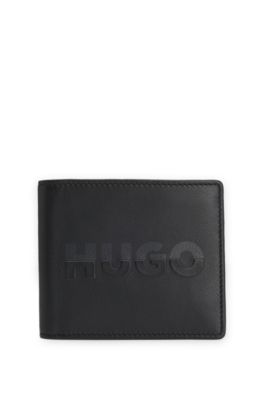 Split-logo wallet in matte leather, Black
