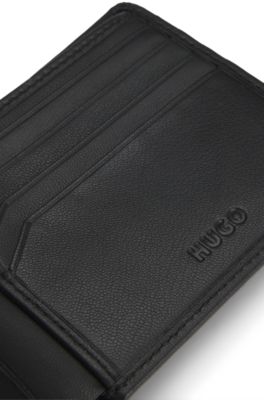 Portefeuille en cuir mat avec logo revisit&eacute;, Noir