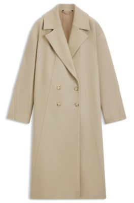 Double-breasted coat in virgin wool and cashmere, Light Beige