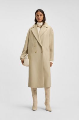 Double-breasted coat in virgin wool and cashmere, Light Beige