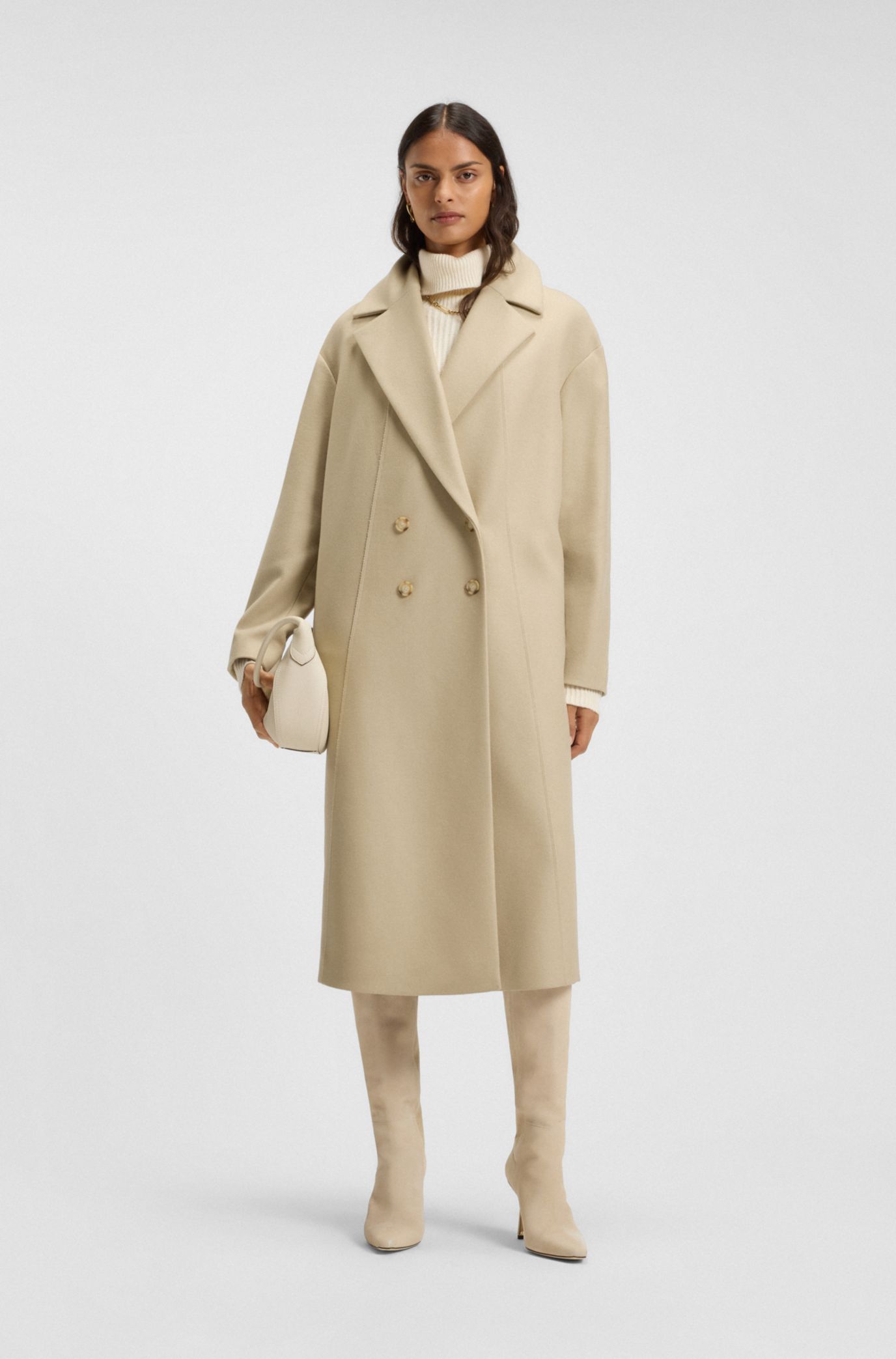 BOSS - Double-breasted coat in virgin wool and cashmere - Light Beige