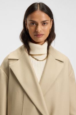 Double-breasted coat in virgin wool and cashmere, Light Beige