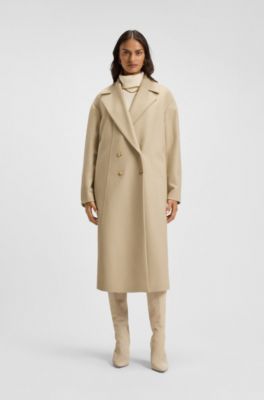 Double-breasted coat in virgin wool and cashmere, Light Beige