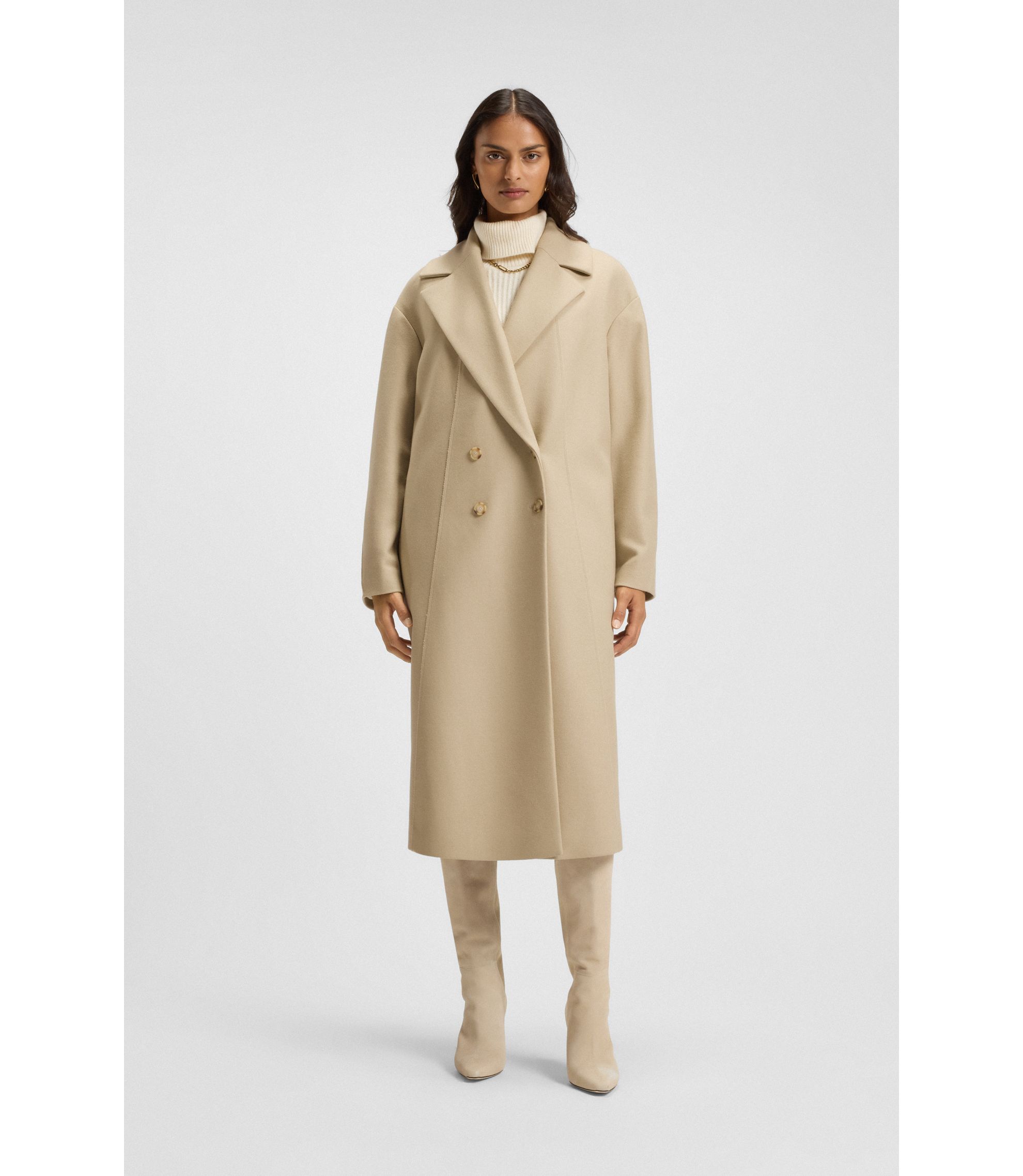 BOSS - Double-breasted coat in virgin wool and cashmere - Light Beige