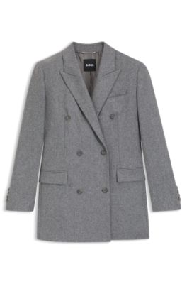 Blazer largo regular fit de franela suave, Gris claro