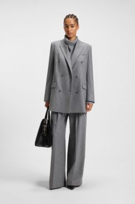 Blazer largo regular fit de franela suave, Gris claro