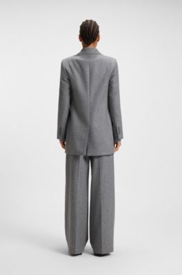 Blazer largo regular fit de franela suave, Gris claro