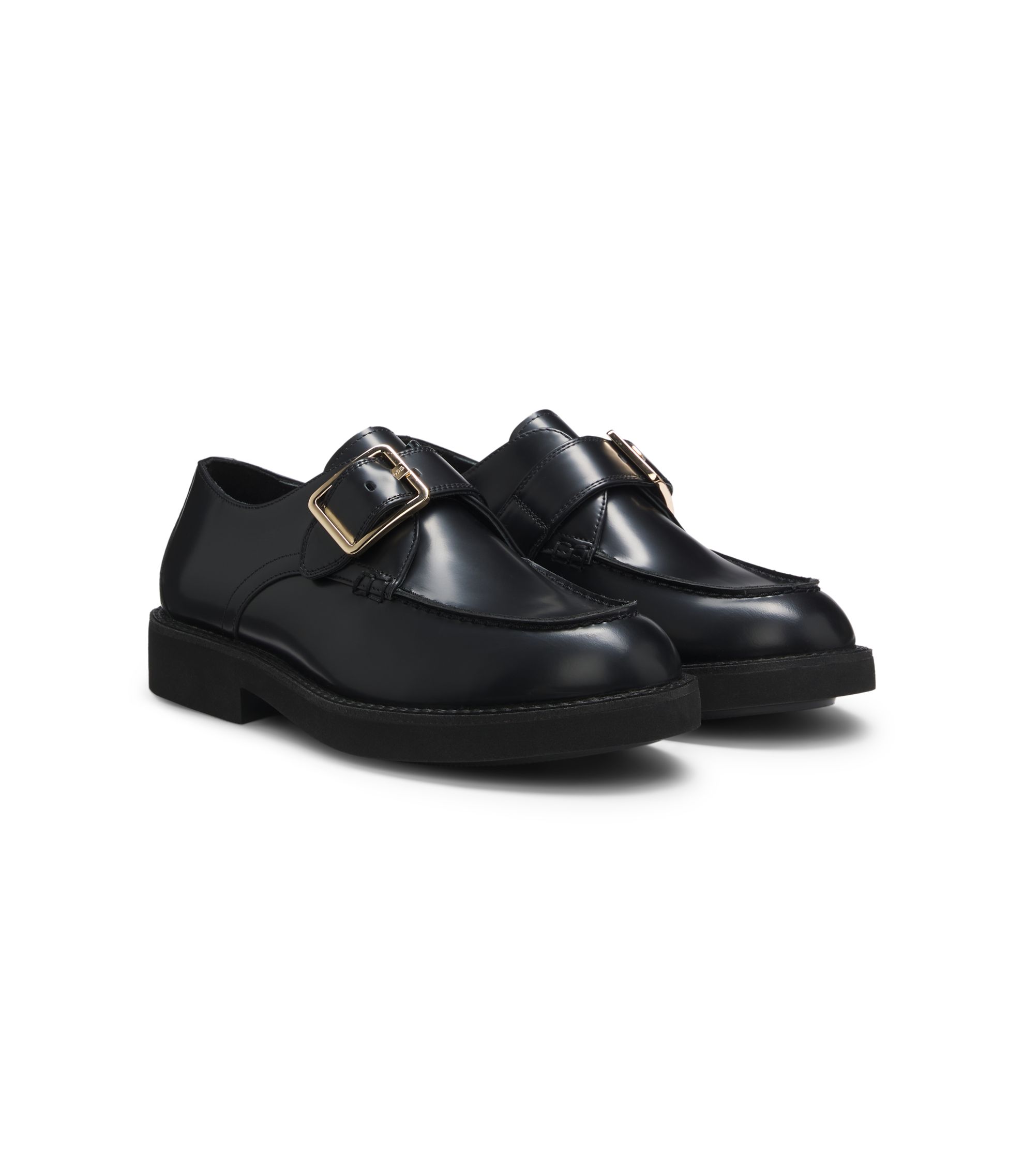 BOSS - Leather monk shoes with buckled strap - Black