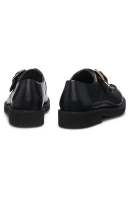 Leather monk shoes with buckled strap, Black
