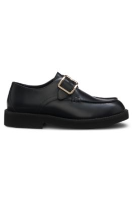 Zapatos de piel con correa de hebilla, Negro