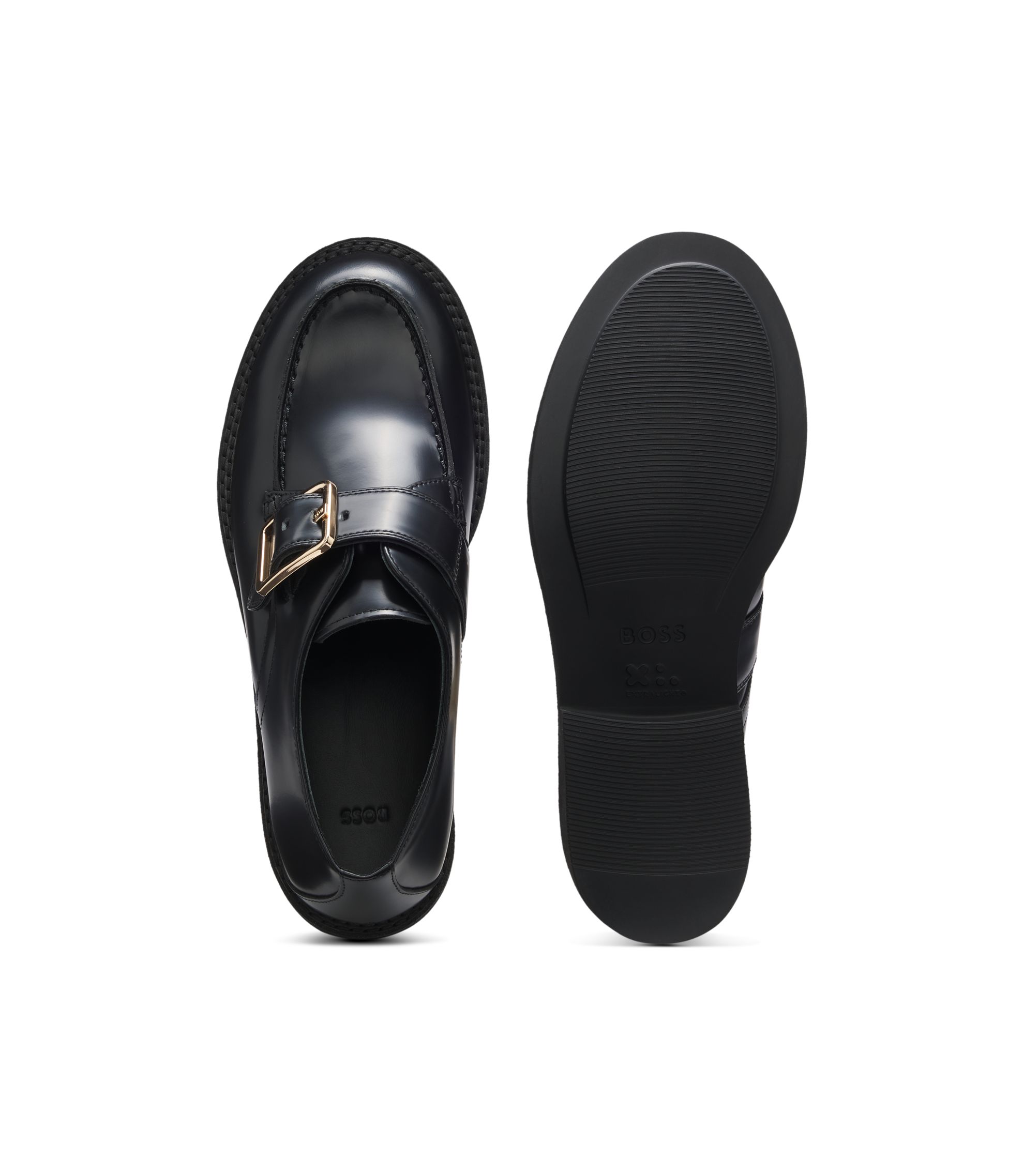 BOSS - Leather monk shoes with buckled strap - Black
