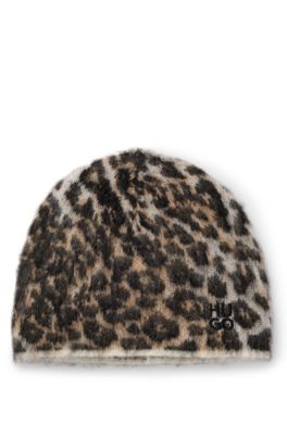 Leopard-jacquard beanie hat, Patterned