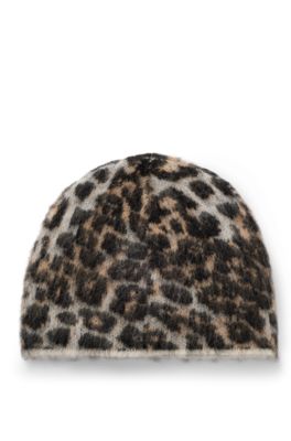 Leopard-jacquard beanie hat, Patterned