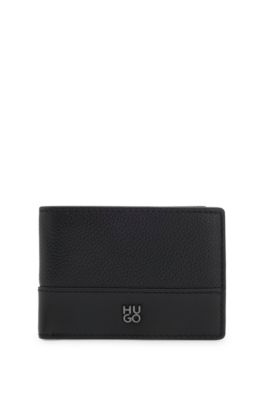 Portefeuille en cuir avec logo revisit&eacute;, Noir