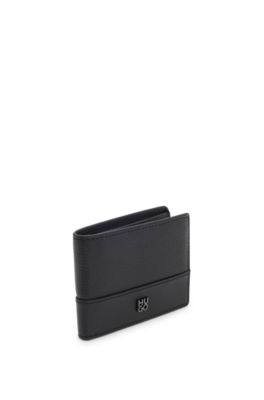 Cartera de piel con logo apilado, Negro