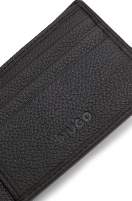 Leather wallet with stacked-logo trim, Black