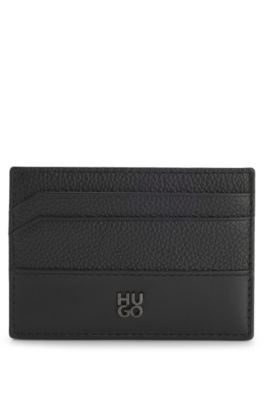 Tarjetero de piel con detalle de logo apilado, Negro