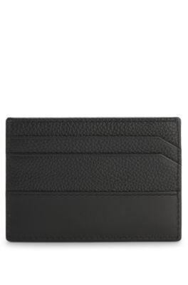 Tarjetero de piel con detalle de logo apilado, Negro