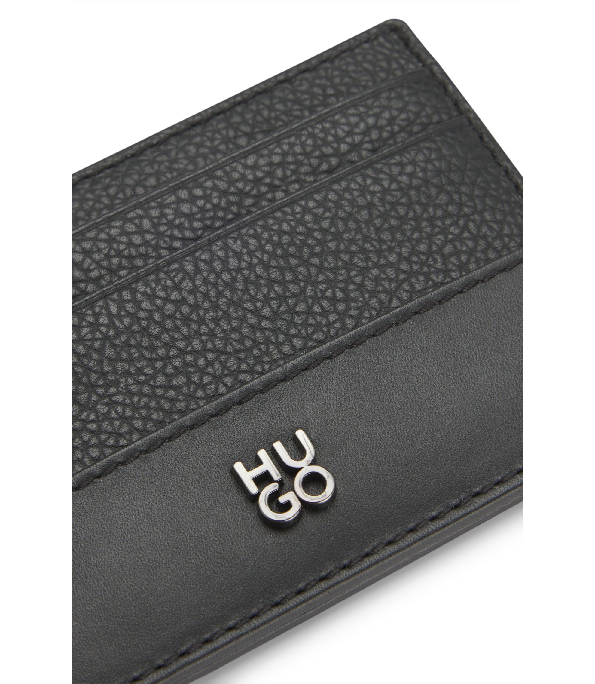 HUGO - Stacked-logo wallet in leather - Black