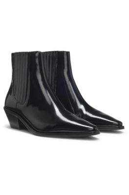 Polished-leather ankle boots with Cuban heel, Black