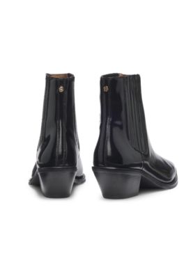 Polished-leather ankle boots with Cuban heel, Black