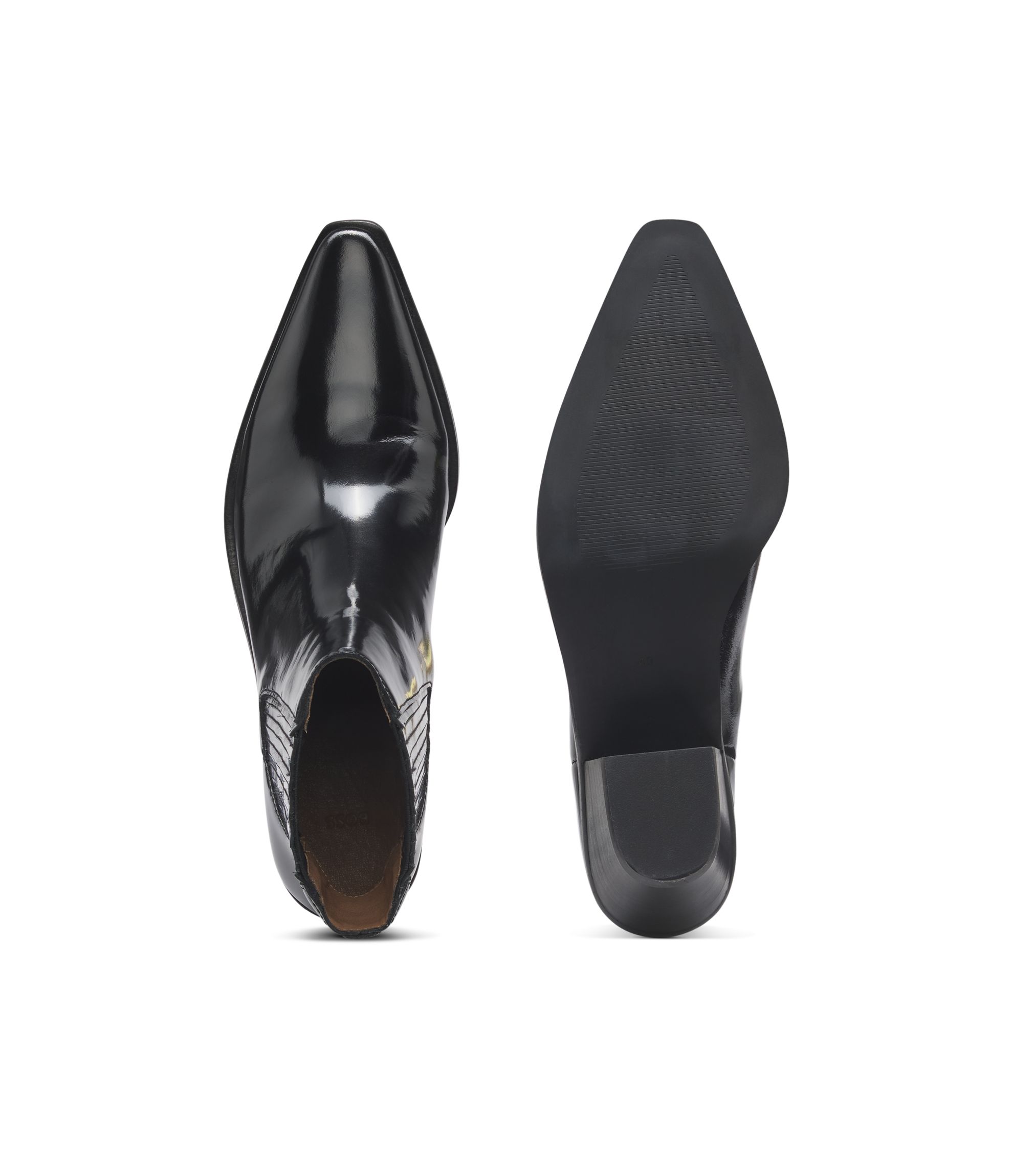 BOSS - Polished-leather ankle boots with Cuban heel - Black display picture 3