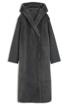 Manteau chin&eacute; en laine m&eacute;lang&eacute;e, Gris sombre
