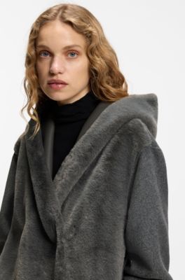 Abrigo jaspeado en mezcla de lana, Gris oscuro