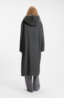 Abrigo jaspeado en mezcla de lana, Gris oscuro
