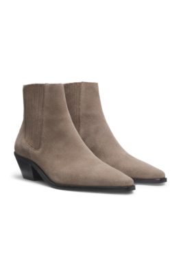 Cuban-heel ankle boots in suede, Light Brown