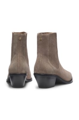Cuban-heel ankle boots in suede, Light Brown