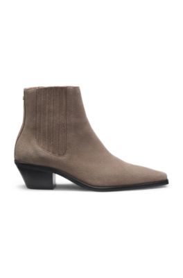 Cuban-heel ankle boots in suede, Light Brown