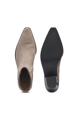 Cuban-heel ankle boots in suede, Light Brown