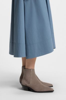 Cuban-heel ankle boots in suede, Light Brown