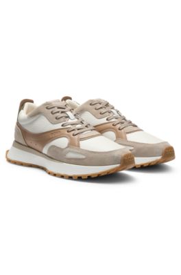 Trainers in tumbled leather, Beige