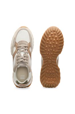 Trainers in tumbled leather, Beige