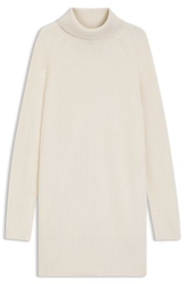 vestido de punto con cuello vuelto en lana virgen y cashmere, Blanco