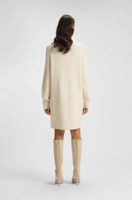 vestido de punto con cuello vuelto en lana virgen y cashmere, Blanco