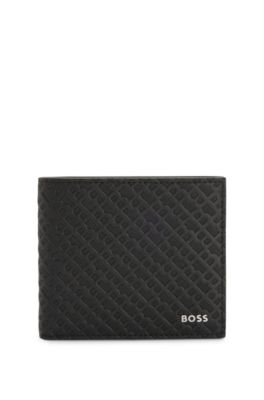 Cartera con estructura de monogramas y ribete de logo, Negro