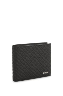 Cartera con estructura de monogramas y ribete de logo, Negro