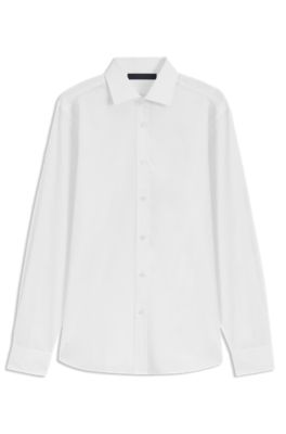 Camisa slim fit BECKHAM x BOSS en popel&iacute;n de algod&oacute;n, Blanco