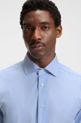 Camisa slim fit BECKHAM x BOSS en popel&iacute;n de algod&oacute;n, Celeste