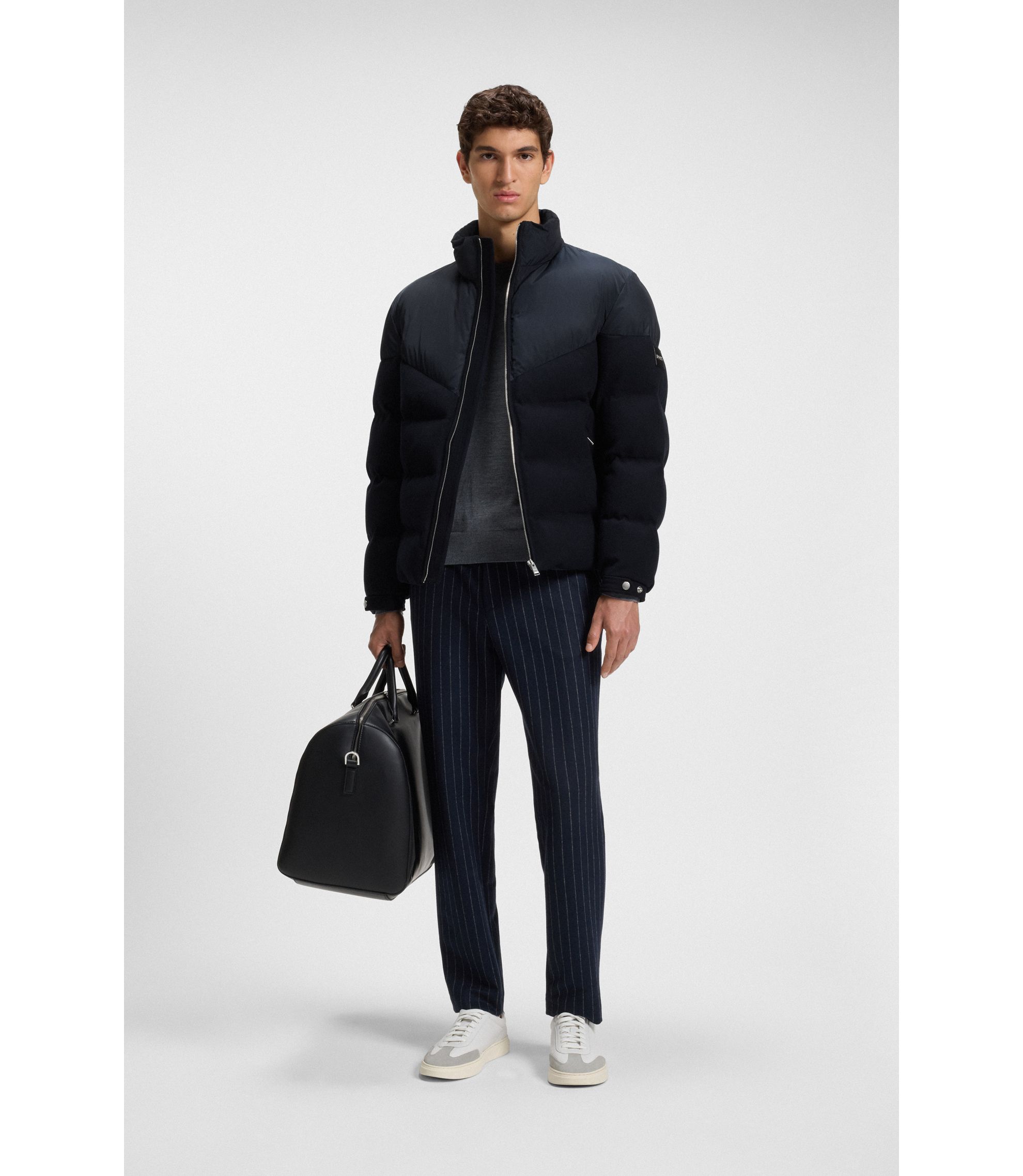 BOSS - Brushed-flannel jacket with waterproof finish - Dark Blue