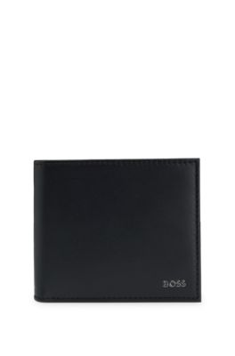 Smooth-leather billfold wallet with logo, Black