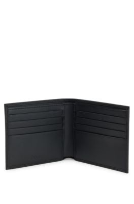 Smooth-leather billfold wallet with logo, Black