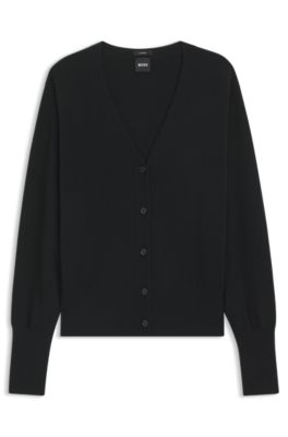 Ribbed-trim cardigan in cashmere, Black