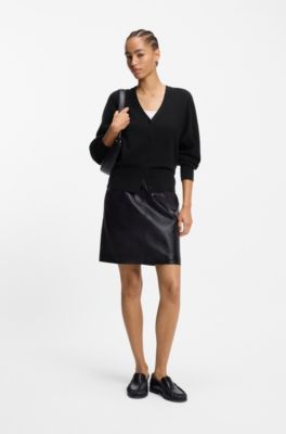 Ribbed-trim cardigan in cashmere, Black